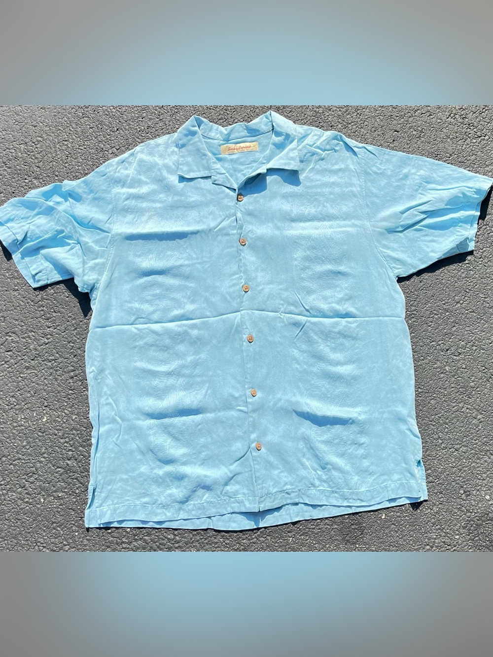 Tommy Bahama Teal Blue 100% Silk Short-Sleeve Button-Down Camp Shirt Suze XL